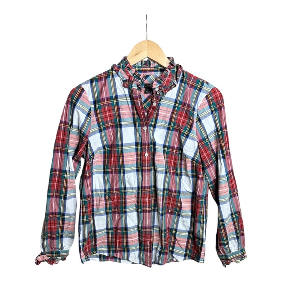 J.‎ Crew Long Sleeves Ruffleneck Classic-Fit Boy Shirt In Snowy Stewart Tartan S - Picture 1 of 8